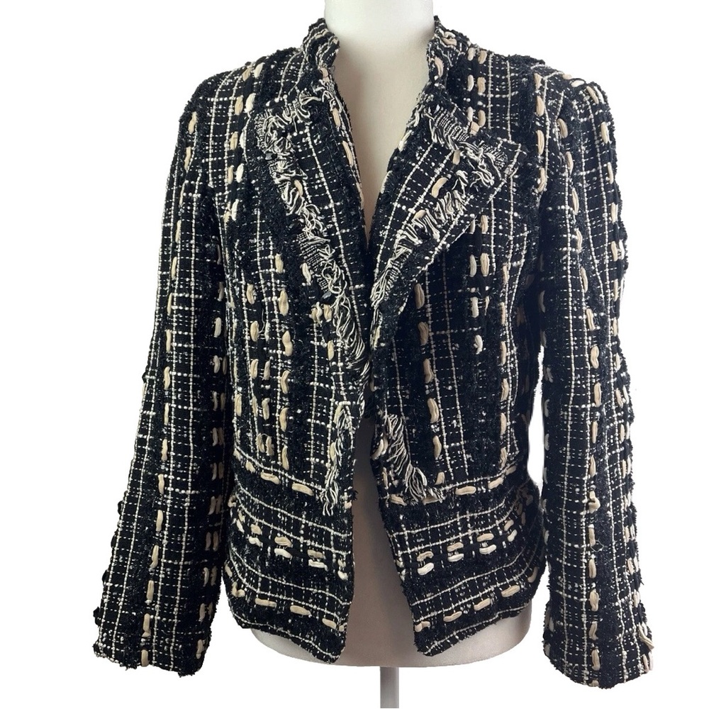 Chico's Women's Shattered Tweed Jacket Blk/White Open Front Dress Coat Size 0/XS
